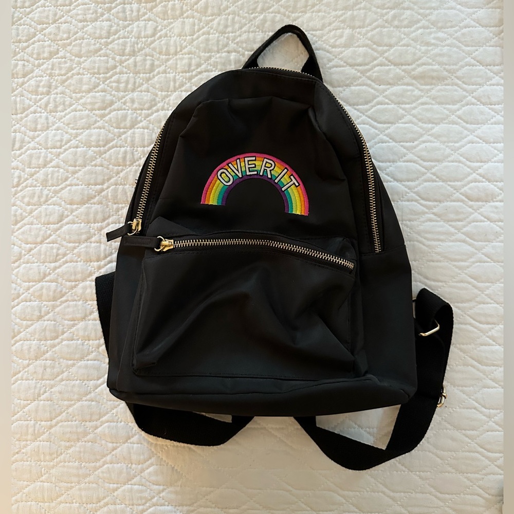 Black Backpack with Rainbow Embroidery